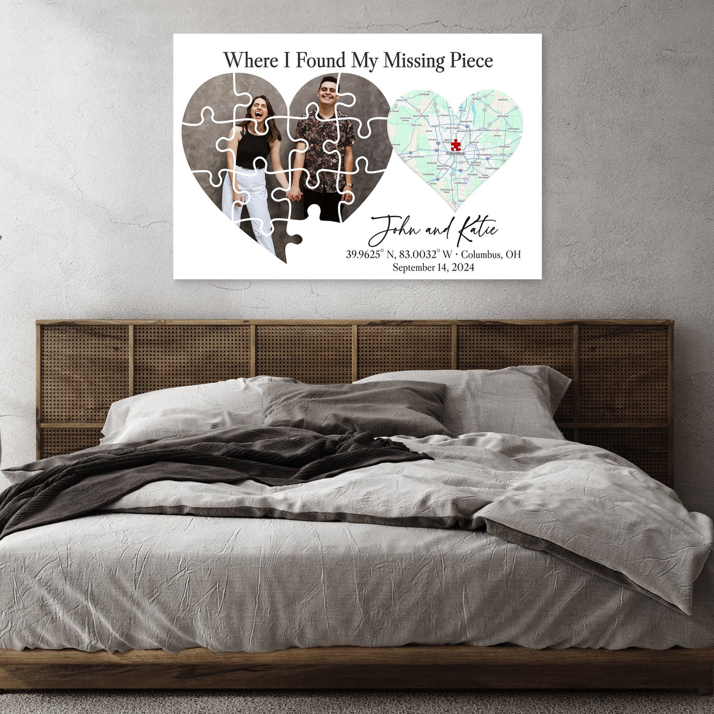 Where I Found My Missing Piece – Personalized Map Puzzle Heart Canvas