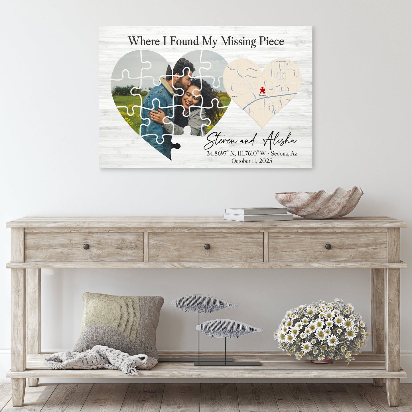 Where I Found My Missing Piece – Personalized Map Puzzle Heart Canvas