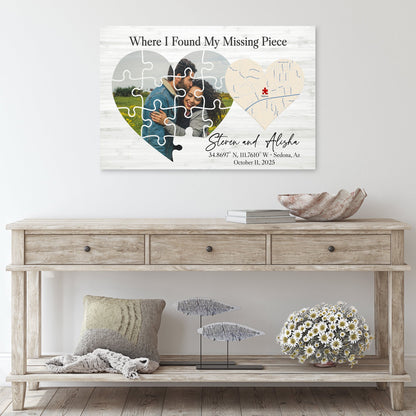 Where I Found My Missing Piece – Personalized Map Puzzle Heart Canvas